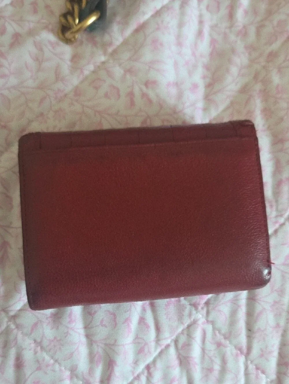 Red Leather Women's Wallet with Interlocking Metal Accent